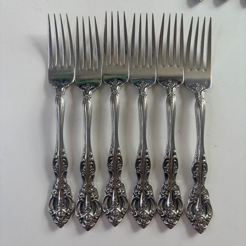 Oneida USA Michelangelo Stainless Steel Dinner Forks Set 6 Ornate Floral 7.25in - Picture 1 of 5
